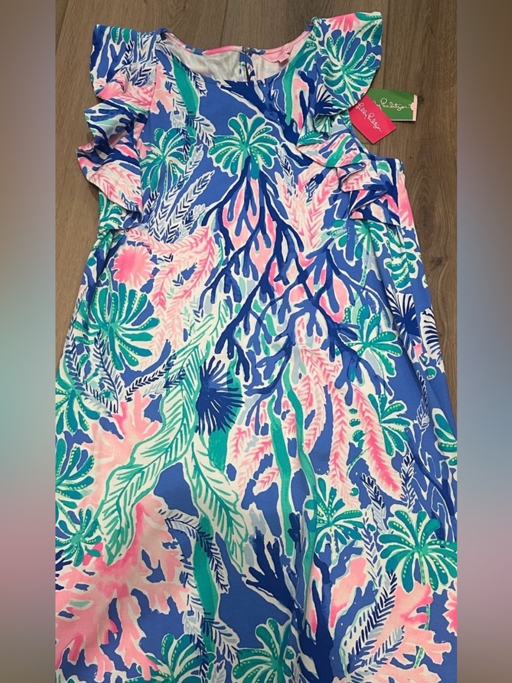 Lilly Pulitzer Blue, Teal & Pink Tropical Print Dress